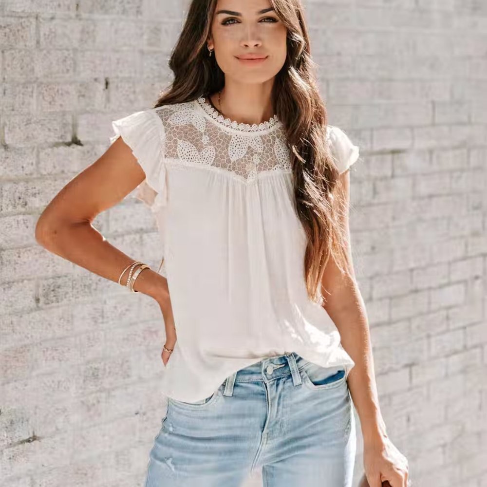 Crochet Lace Babydoll Top - Cream